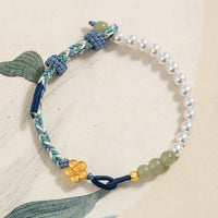 Bracelet porte-bonheur tissé en argent sterling 925, jade Hetian, fleur de pêcher et perles de KarmaRipple