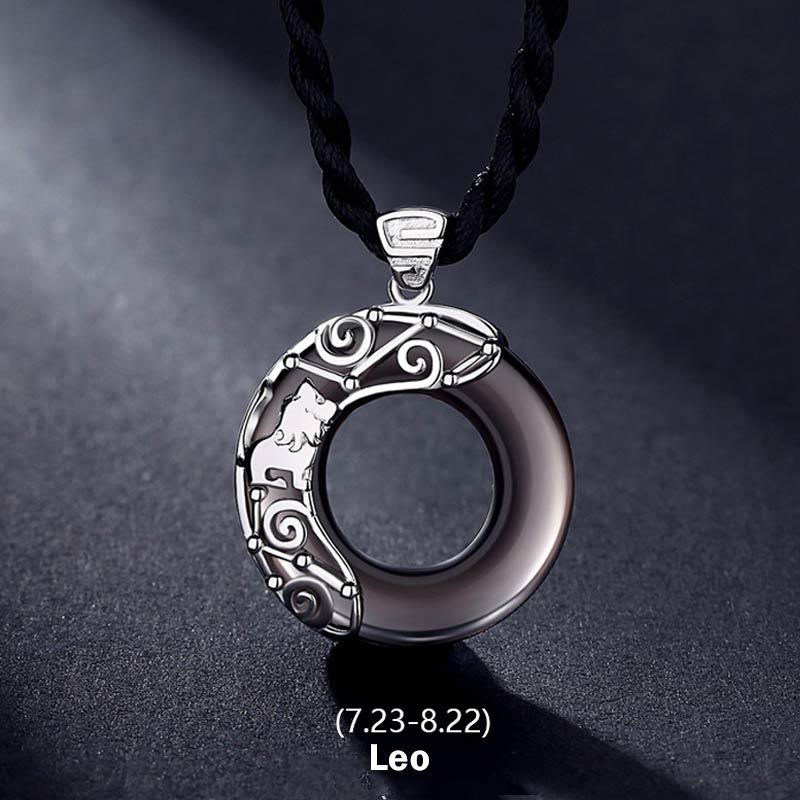 KarmaRipple's 12 Constellations of the Zodiac Ice Obsidian Blessing Round Necklace Pendant p5
