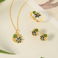 Ensemble de boucles d'oreilles et collier avec pendentif en argent sterling 925 et jade cyan Hetian authentique de KarmaRipple