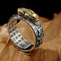Bague de richesse tibétaine en argent sterling 990 gravée Om Mani Padme Hum PiXiu Dorje Vajra Heart Sutra de KarmaRipple