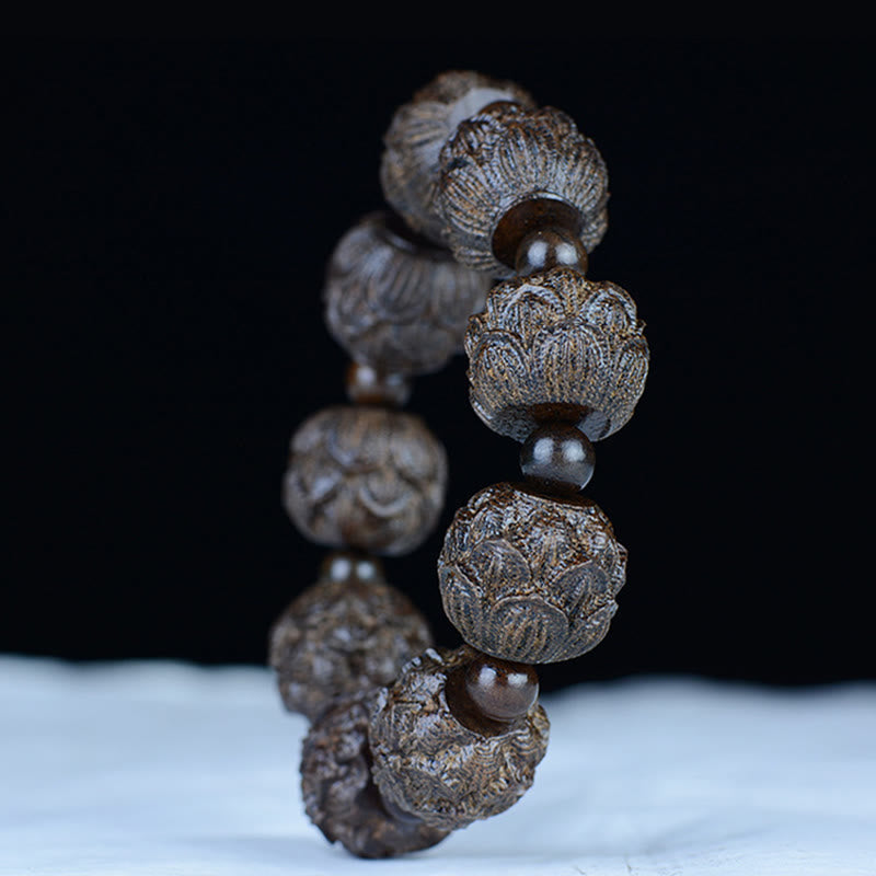 KarmaRipple's Ebony Wood Eighteen Arhats Lotus Dragon Engraved Balance Bracelet p10