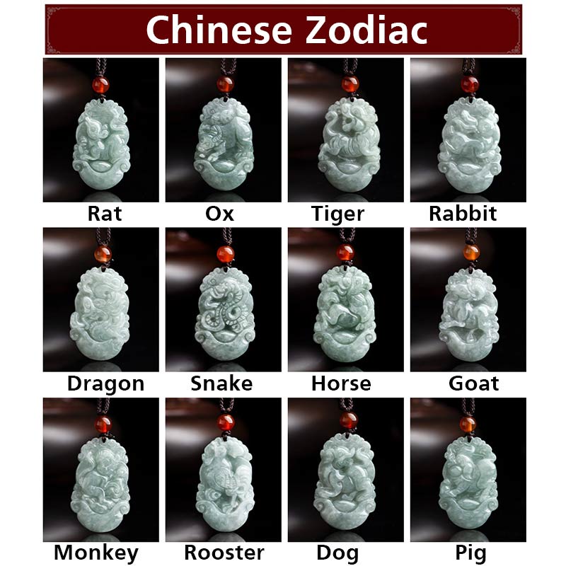 KarmaRipple's Authentic Jade 12 Chinese Zodiac Sucess Necklace Pendant p30