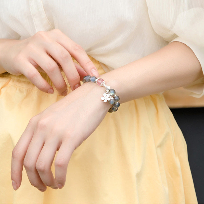 KarmaRipple's Moonstone Strawberry Quartz Flower Balancing Talisman Bracelet p4