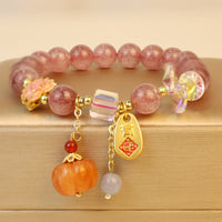 Bracelet talisman positif authentique en quartz fraise de KarmaRipple, personnage Fu, citrouille