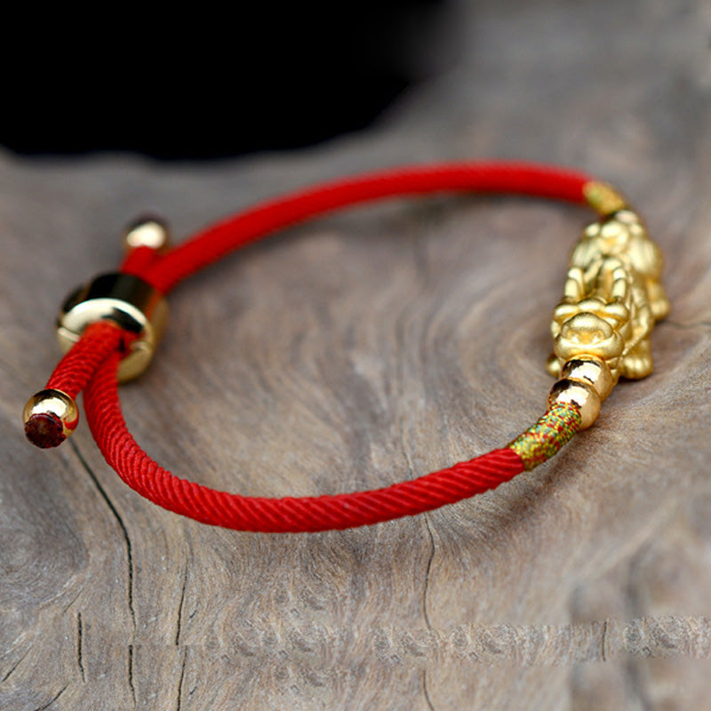 KarmaRipple's 24K Gold-Plated PiXiu Fortune Red String Bracelet p3