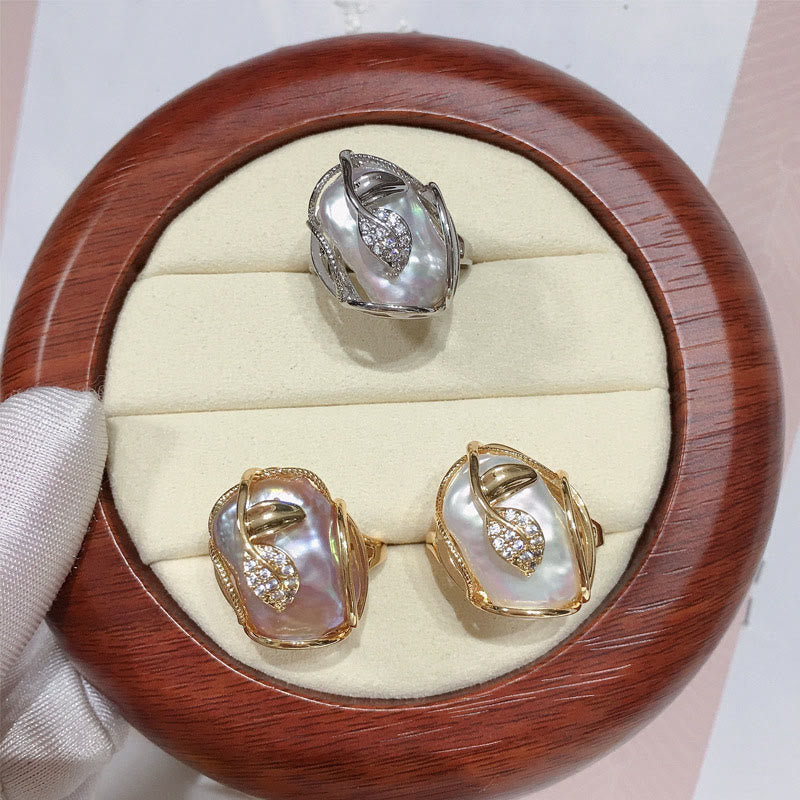 KarmaRipple's Pearl Bronze Plated Gold Flower Happiness Wealth Ring p16