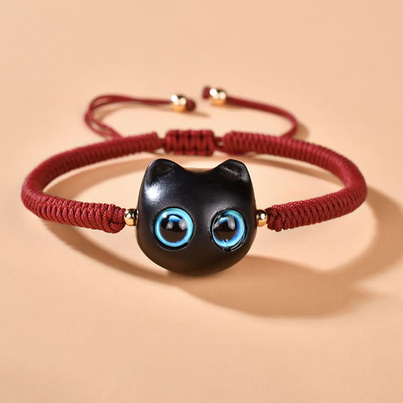 KarmaRipple's Ebony Wood Cat Head Pattern Peace King Kong Weave Woven Bracelet p6