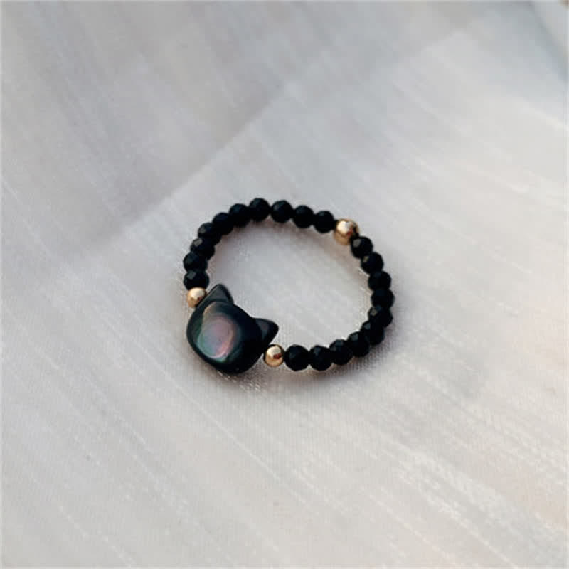 KarmaRipple's Authentic Tridacna Stone Lovely Cat 14K Gold Blessing Ring p8