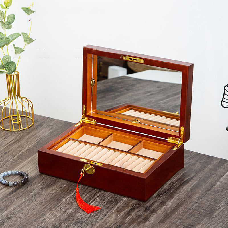 KarmaRipple's Vintage Wooden Jewelry Box Two-Layer Solid Wood Jewelry Storage Box p3