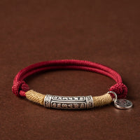 Bracelet tissé en argent sterling 999 fait main au Tibet avec le personnage Om Mani Padme Hum Fu de KarmaRipple 