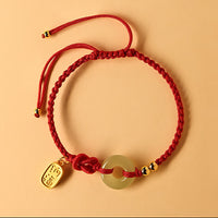 Bracelet porte-bonheur en jade Hetian de KarmaRipple, avec boucle de paix et caractère Fu