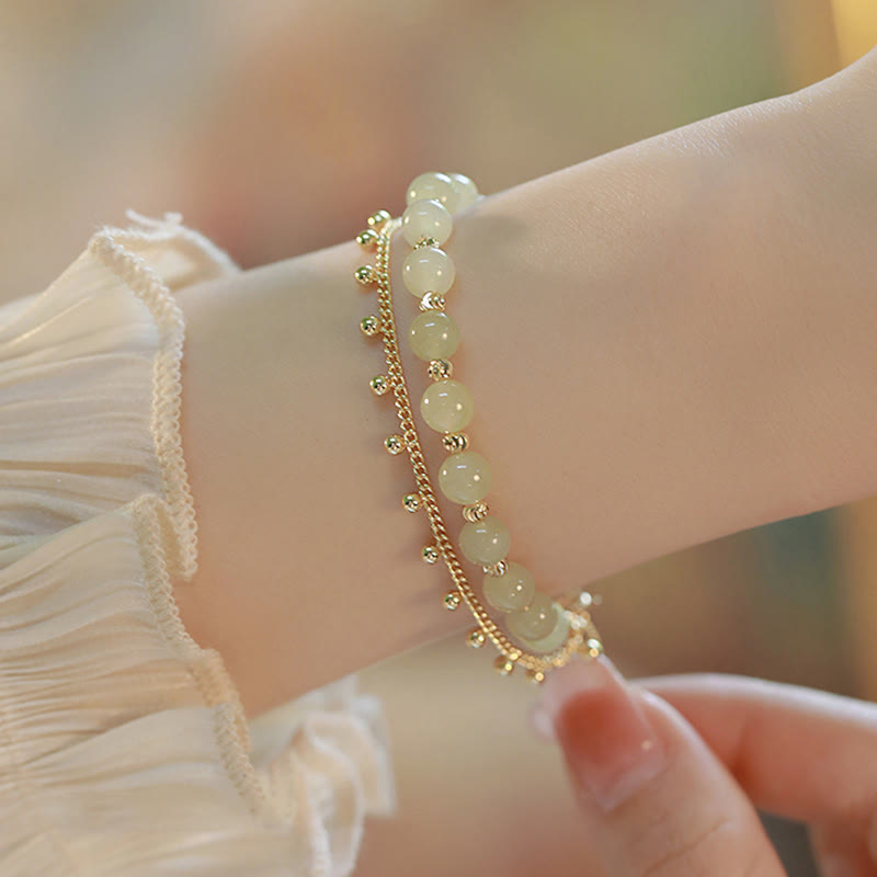 KarmaRipple's 14K Gold Plated 2 Layers Hetian Jade Bead Fortune Prosperity Bracelet p5