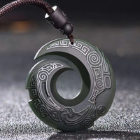 Collier pendentif en jade cyan Hetian avec boucle de paix et pendentif fortune de KarmaRipple