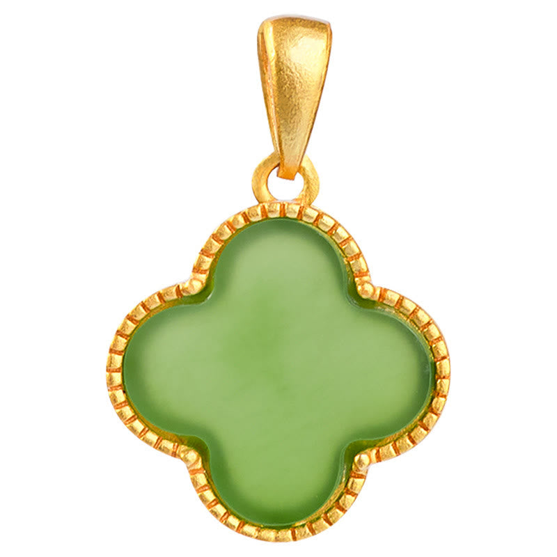 KarmaRipple's 925 Sterling Silver Authentic Hetian Jade Fortune Four Leaf Clover Pendant Necklace p9