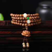 Bracelet de méditation et de prière en perles de bois de pêcher de 108 Mala de KarmaRipple, graines de Bodhi et lotus