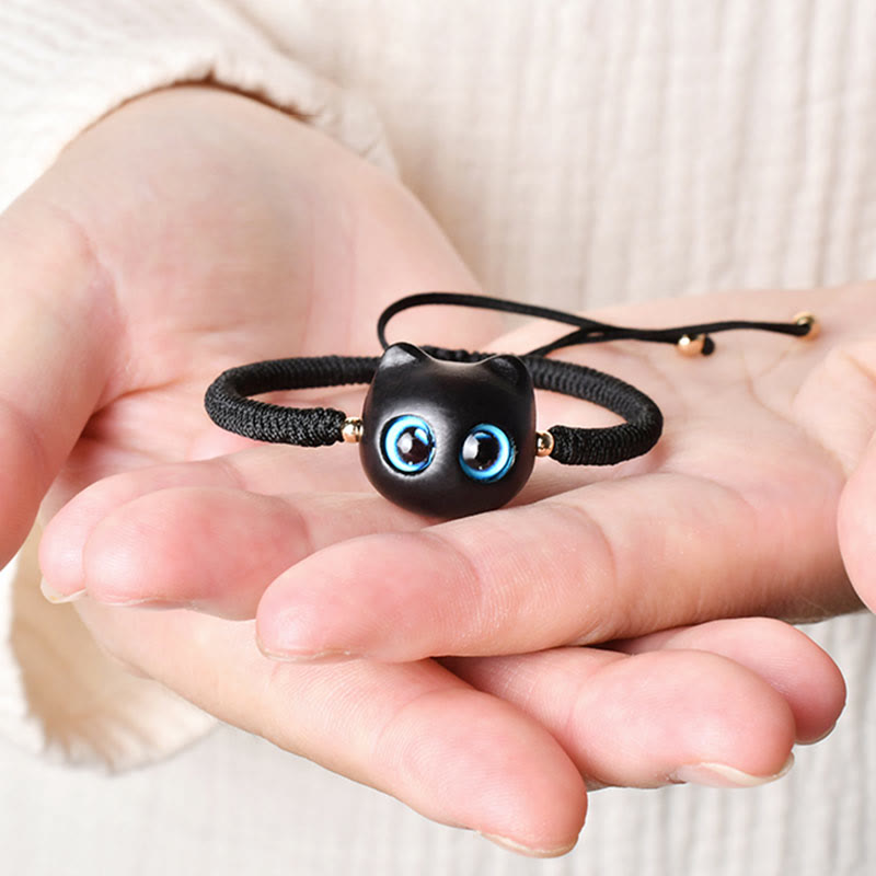 KarmaRipple's Ebony Wood Cat Head Pattern Peace King Kong Weave Woven Bracelet p18