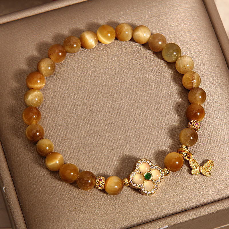 KarmaRipple's Tiger Eye Four Leaf Clover Butterfly Protection Bracelet p2