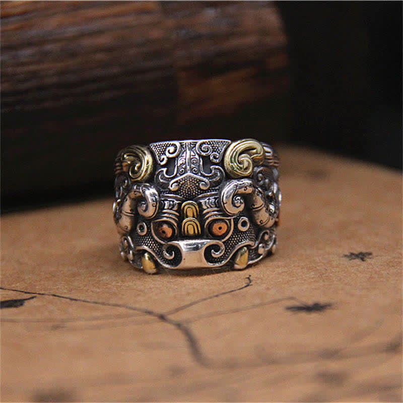 KarmaRipple's 925 Sterling Silver Fengshui Kui Cattle Protection Adjustable Ring p5