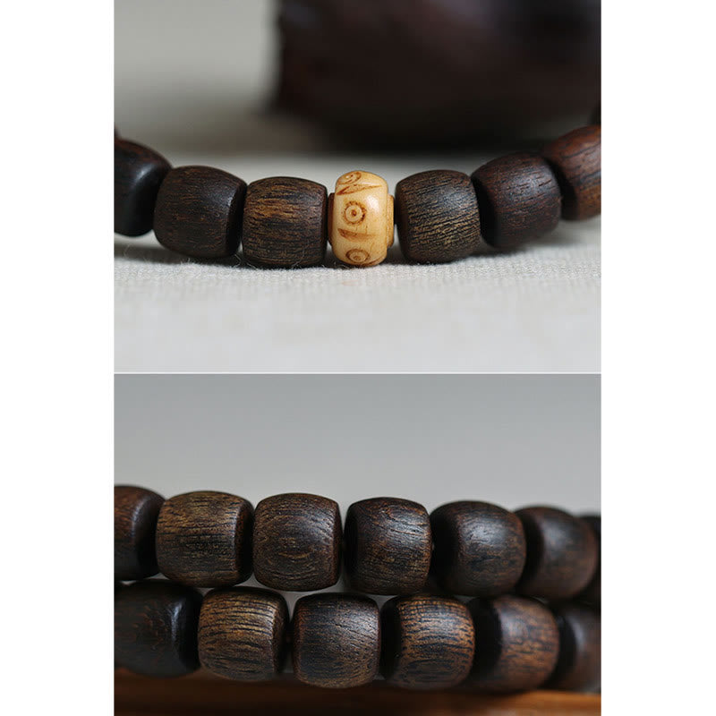 KarmaRipple's Nha Trang Rare Bai Qinan Agarwood Cyan Jade Red Agate Laughing Buddha Tibetan Bone Strength Meditation Bracelet p28
