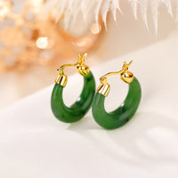 Boucles d'oreilles pendantes en argent sterling 925 plaqué or authentiques en jade cyan Hetian rond de KarmaRipple