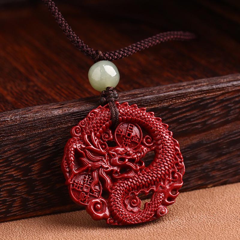 KarmaRipple's Year Of The Dragon Authentic Cinnabar Hetian Jade Bead Bronze Coin Attract Wealth Strength Pendant Necklace p8