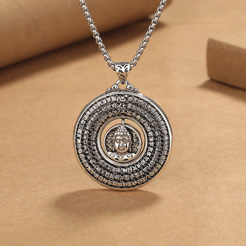 KarmaRipple's Heart Sutra Buddha Carved Peace Buckle Design Serenity Rotatable Pendant Necklace p9