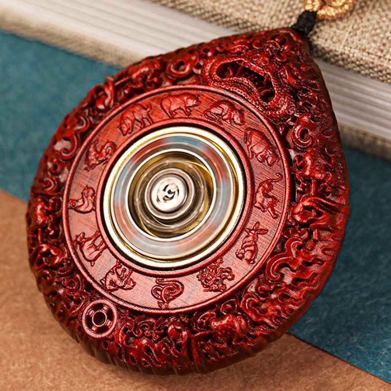 KarmaRipple's Chinese Zodiac Avalokitesvara Small Leaf Red Sandalwood Ebony Longevity Pendant Necklace p22