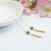 Boucles d'oreilles pendantes en argent sterling 925, véritables perles de jade cyan Hetian de KarmaRipple, motif queue de phénix porte-bonheur