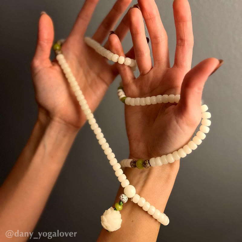 KarmaRipple's Ivory Jade Bodhi Lotus Mala Balance Pendant Bracelet p19