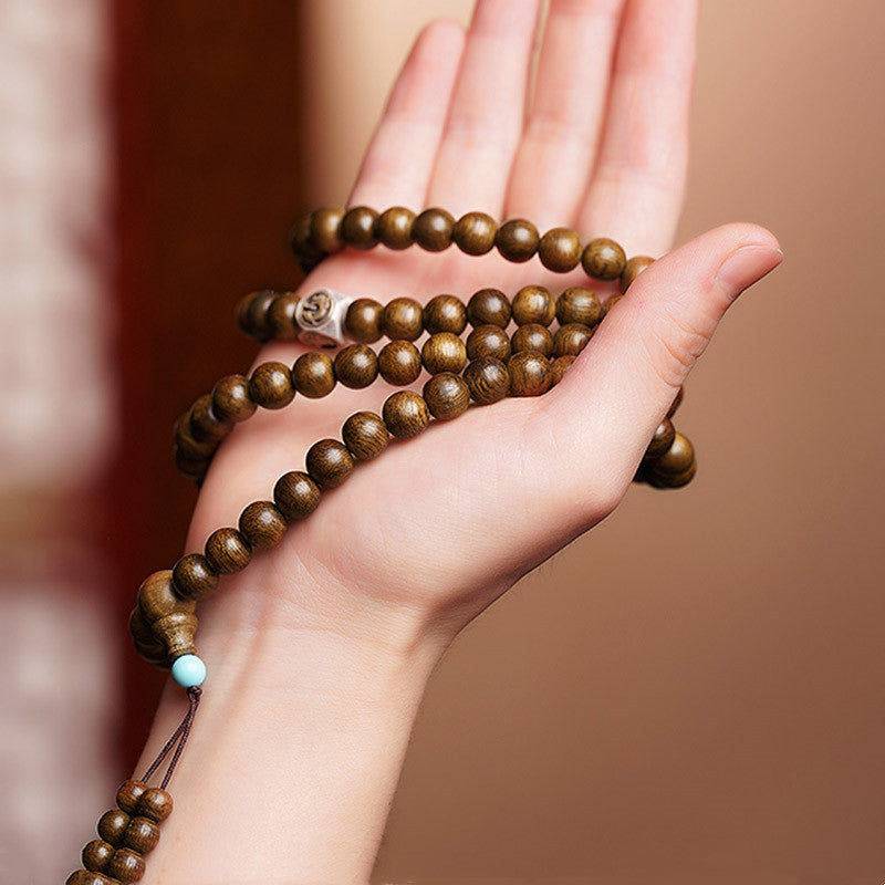 KarmaRipple's 108 Mala Beadwork 999 Gold Brunei Agarwood Heart Sutra Amber Red Agate Strength Meditation Bracelet p20