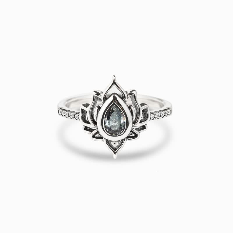 KarmaRipple's Sterling Silver Lotus Zircon Blessing Protection Ring p37