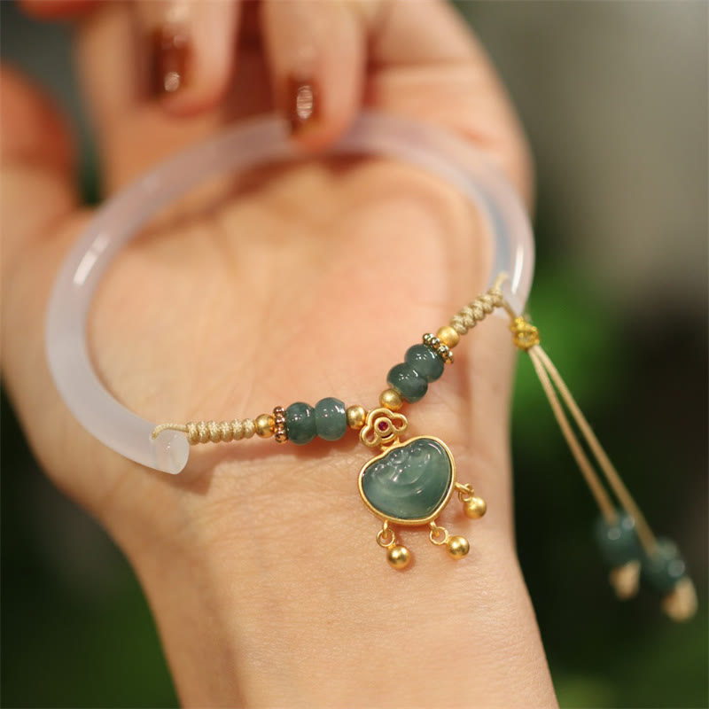 KarmaRipple's 925 Sterling Silver Authentic Jade Chalcedony Lock of Good Wishes Fortune Pendant Necklace Bangle Bracelet p12