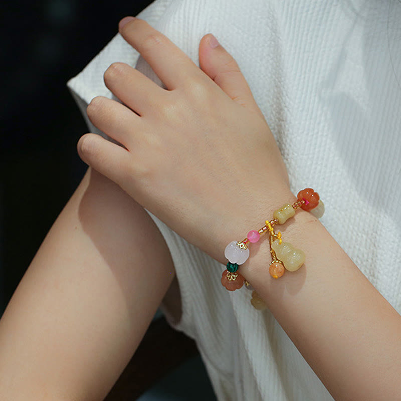 KarmaRipple's Authentic Golden Silk Jade Crystals Gourd Pixiu Pumpkin Beadwork Wealth Talisman Bracelet p9