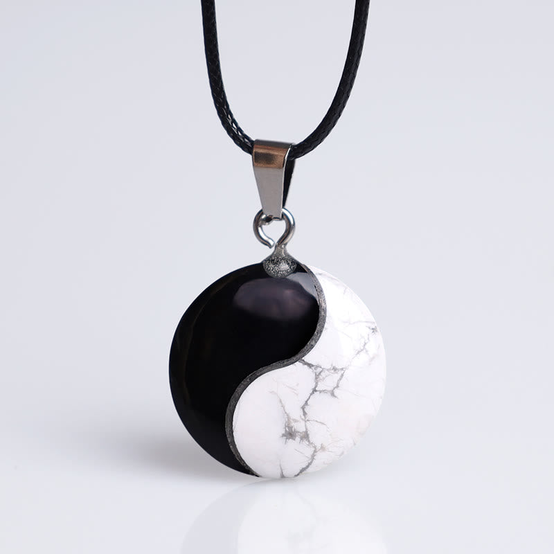 KarmaRipple's Authentic Black Obsidian Ivory Turquoise Yin Yang Transformation Rope Pendant Necklace p3
