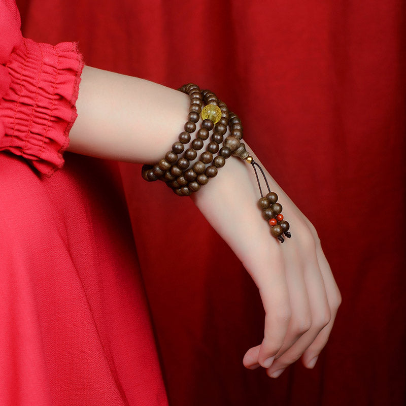 KarmaRipple's 108 Mala Beadwork 999 Gold Brunei Agarwood Heart Sutra Amber Red Agate Strength Meditation Bracelet p6