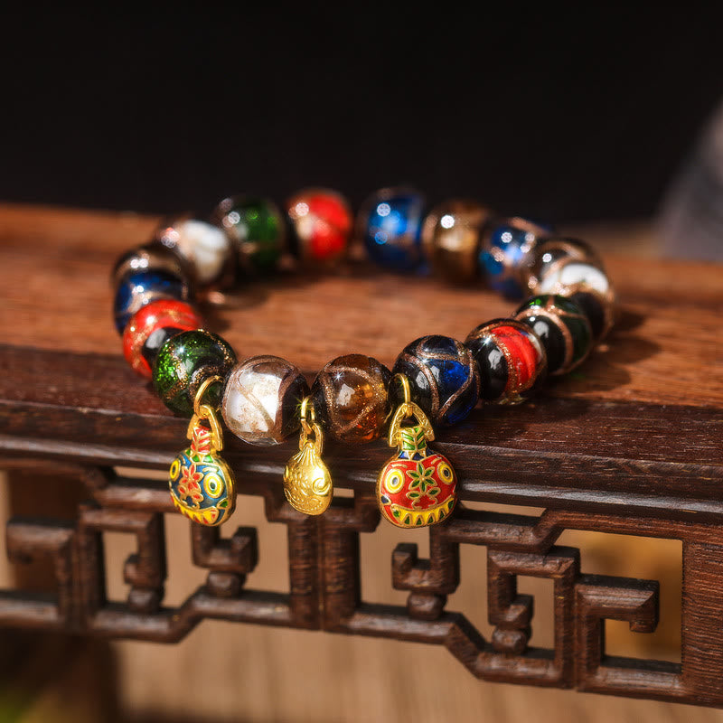KarmaRipple's Five Elements Gold Swallowing Beast Family Talisman Liuli Glass Bead Fortune Bracelet p4