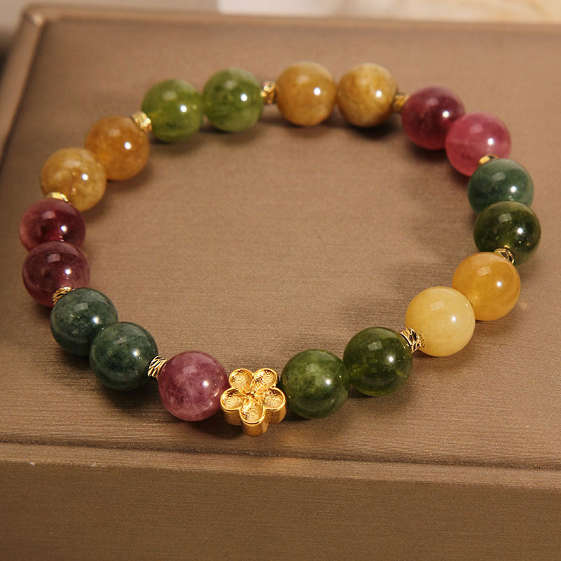 KarmaRipple's Authentic Colorful Tourmaline Golden Flower Positive Bracelet p9