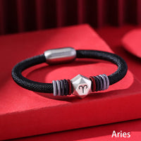 Bracelet en argent sterling 999 KarmaRipple avec 12 constellations du zodiaque et une cordelette faite à la main