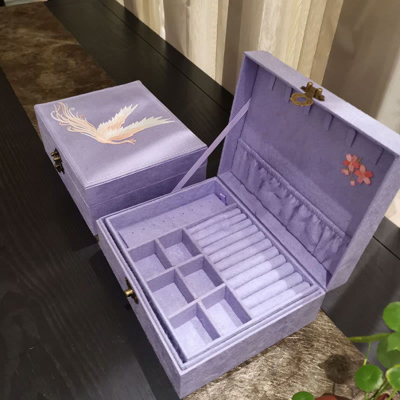 KarmaRipple's Purple Phoenix Jewelry Box Organizer Two-Layer Jewelry Storage Box Flannel Box p6