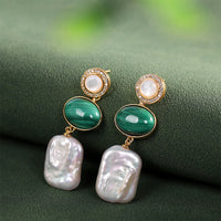 Boucles d'oreilles pendantes en argent sterling 925, perles baroques authentiques et malachite, équilibre de la sagesse de KarmaRipple