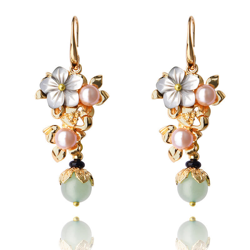 KarmaRipple's 14K Gold Plated Tridacna Stone Flower Pearl Green Aventurine Bead Drop Earrings p10