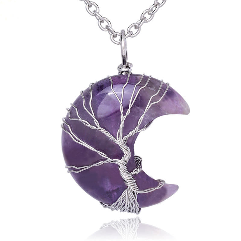 KarmaRipple's Authentic Quartz Gemstone Moon Tree Of Life Balancing Energy Pendant Necklace p1