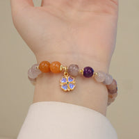 Bracelet de richesse en jade violet doré authentique de KarmaRipple, perle de fleur violette, talisman