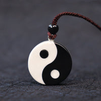Collier pendentif authentique en obsidienne noire, turquoise ivoire, Yin Yang et force d'accomplissement de KarmaRipple