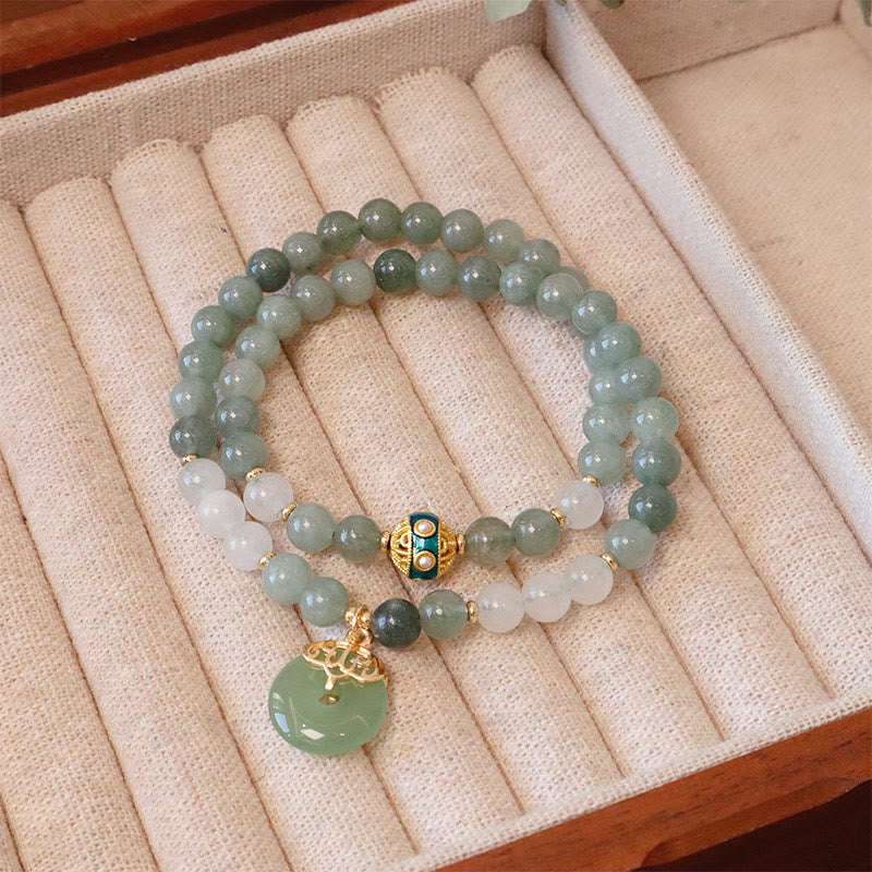KarmaRipple's Single Double Layer Jade Peace Buckle Fortune Bracelet p9