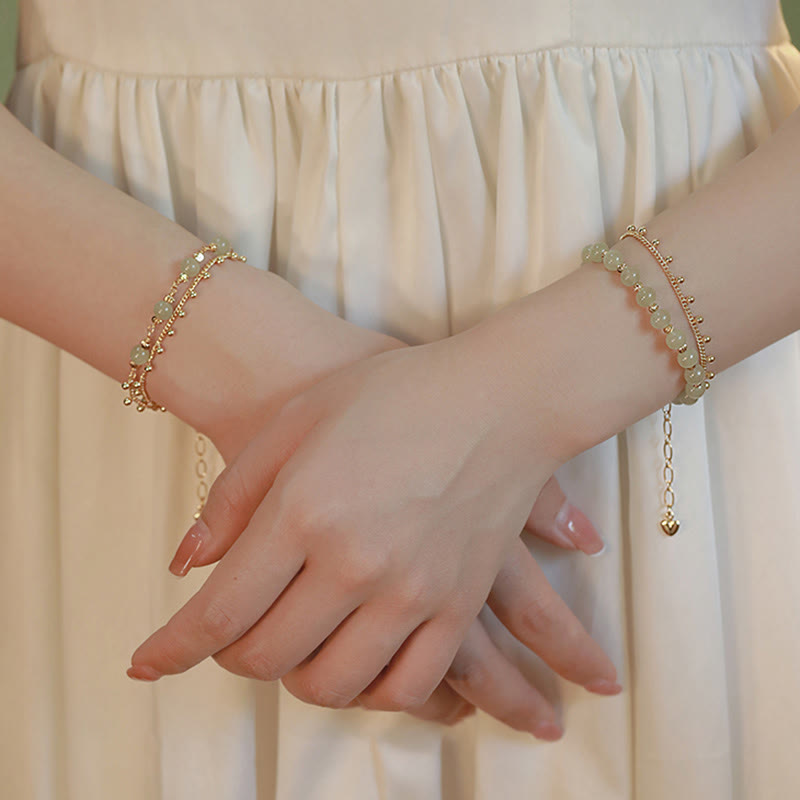 KarmaRipple's 14K Gold Plated 2 Layers Hetian Jade Bead Fortune Prosperity Bracelet p12