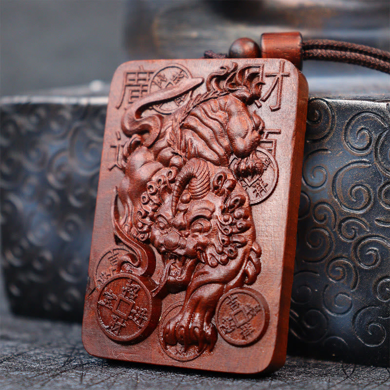 KarmaRipple's Authentic Lightning Struck Jujube Wood PiXiu Bronze Coin Good Fortune Pendant Necklace p3