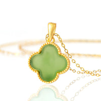 Collier pendentif trèfle à quatre feuilles en argent sterling 925 et jade Hetian authentique de KarmaRipple