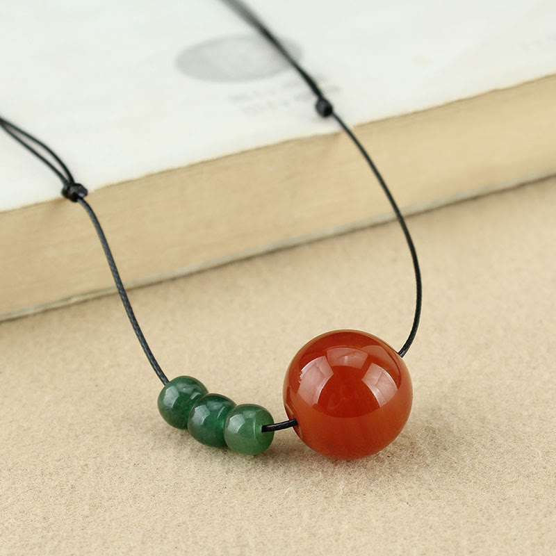KarmaRipple's Red Agate Green Aventurine Green Bodhi Seed Bead Calm Leather Rope Pendant Necklace p16