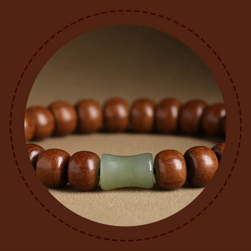 KarmaRipple's Authentic Abelia Biflora Wood Hetian Jade Bamboo Bead Warding Off Evil Spirits Bracelet p10